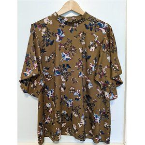 Ann Taylor floral blouse with peek a boo sleeves, size XL